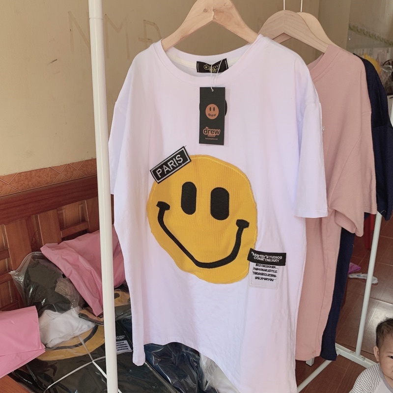 Áo Phông Quảng Châu hình mặt cười thêu siêu hot Hàng L1 chất cotton lạnh