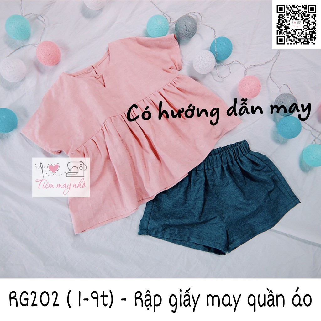 RG202_CÓ HƯỚNG DẪN MAY_rập giấy may bộ áo tay liền bé gái