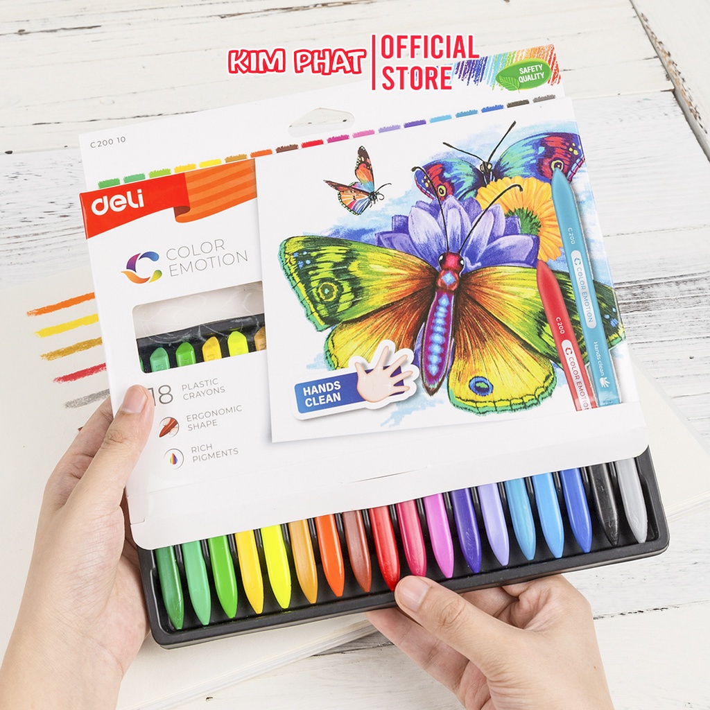 Bút Sáp Dầu Màu Hữu Cơ PLASTIC CRAYON DELI Không Bẩn Tay Bé