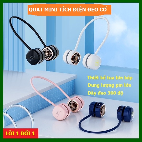 Quạt tích điện đeo cổ, quạt mini không dây sạc pin USB có 4 tốc độ gió, pin 1800mAh