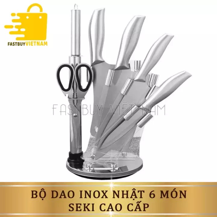 Bộ Dao Nhật Bản Seki 6 Món Làm Từ Thép Không Gỉ Có Kệ Để Dao