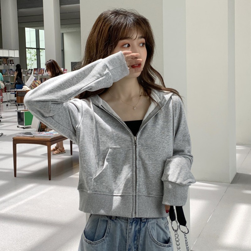 Áo khoác thể thao mỏng có mũ trùm đầu phong cách Hàn Quốc cho nữ