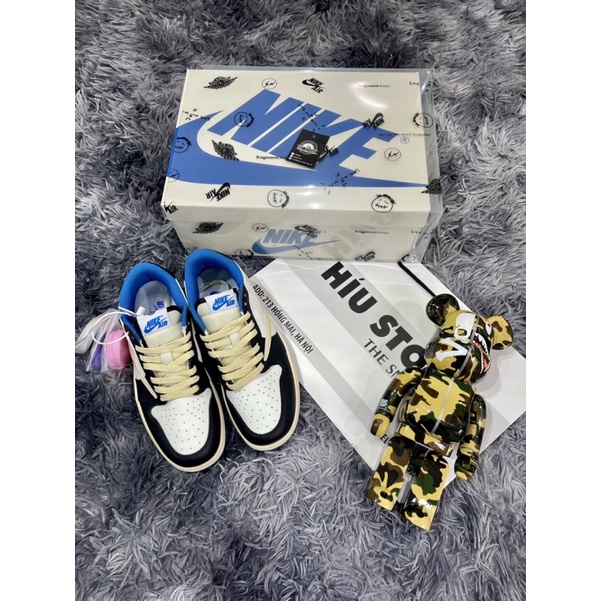 Giầy Thể Thao Tracvis Scott Fragment Design Xanh Trắng Low Best | Đế Khâu -Mông Tròn)