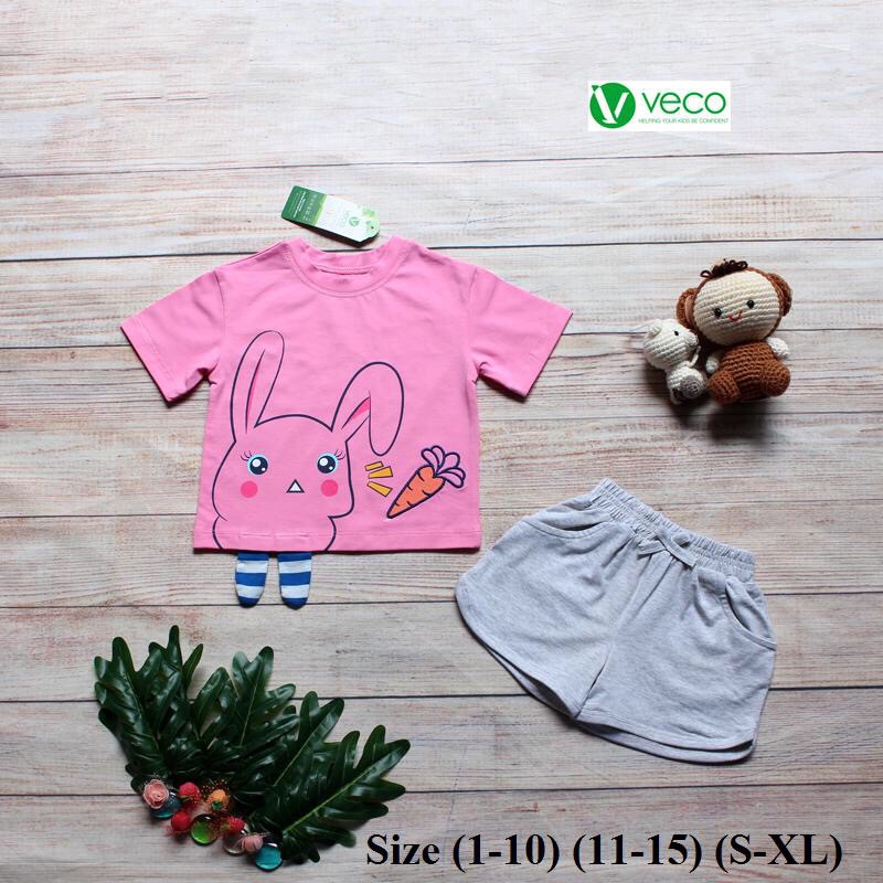 Bộ Đùi Thun Veco in Thỏ, Bộ Bé Gái Hàng VNXK