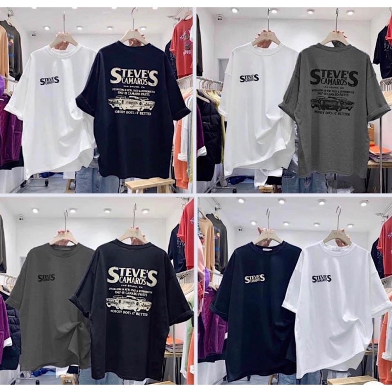 Áo thun Unisex in chữ STEVES Basic Áo phông  nam nữ tay lỡ oversize form rộng 10 màu