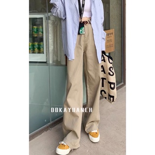 Quần baggy kaki mềm form eo nữ ống rộng