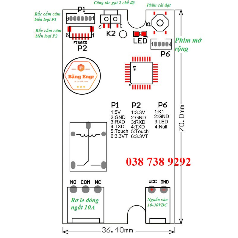 Mạch khóa VÂN TAY 1 CHẠM siêu nhạy lắp Xe máy, Ô tô, Cửa nhà, Thiết bị điện, Xe đạp điện v..v..