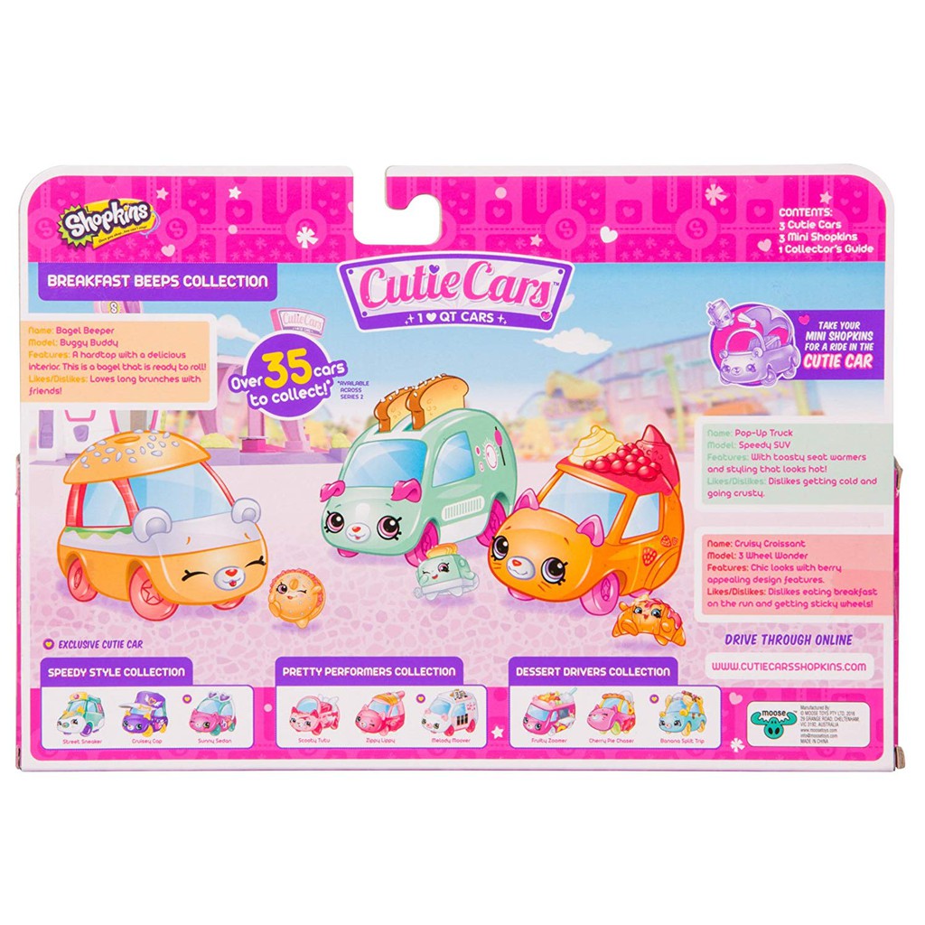 Bộ đồ chơi 3 xe Shopkins Cutie Cars Spk Season 1 - 3 Pack Breakfast Beeps (Mỹ)