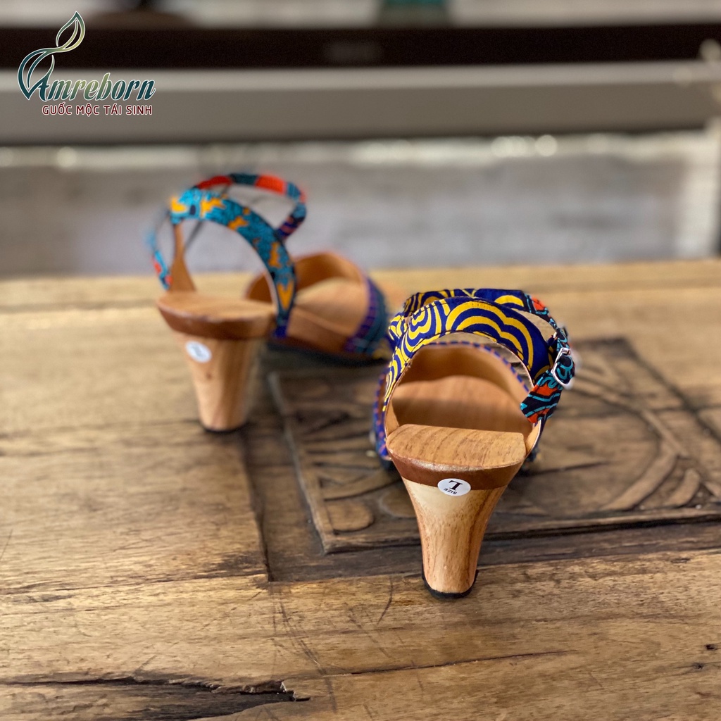 Combo túi xách guốc mộc tân thời, handmade, phong cách vintage, họa tiết vải đa sắc độc đáo