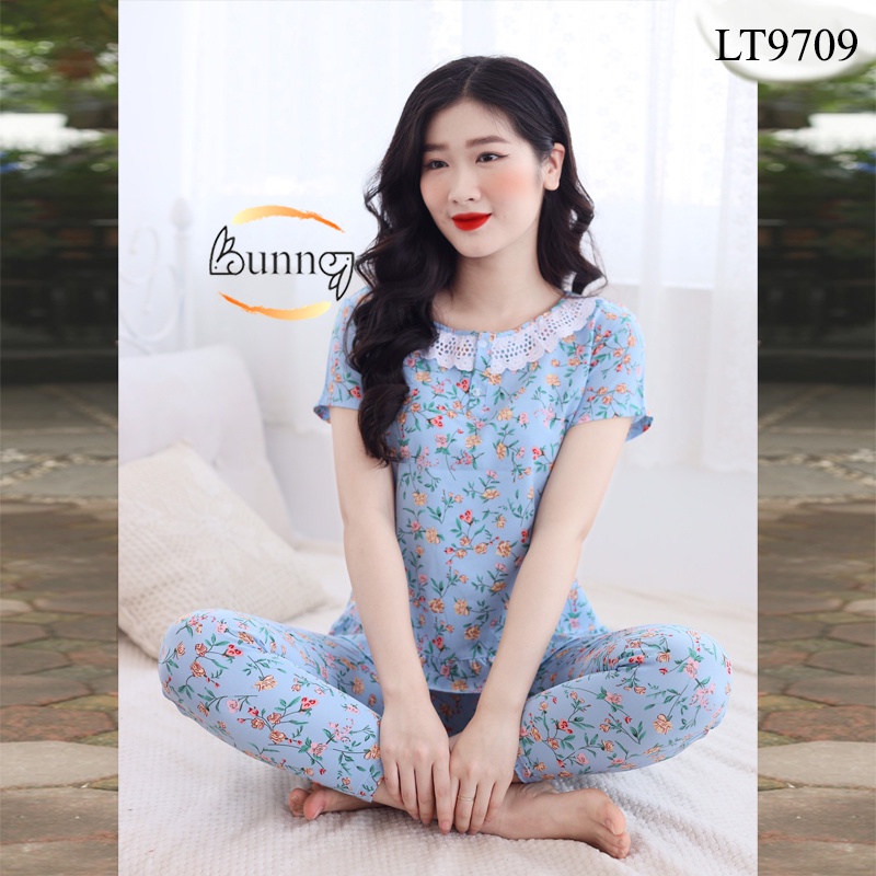 [Bunny] ĐỒ MẶC NHÀ SAU SINH CHẤT LIỆU LỤA HÀN, QUẦN ÁO MẶC NHÀ FOM DÁNG ĐẸP HỌA TIẾT HOA LÁ XINH