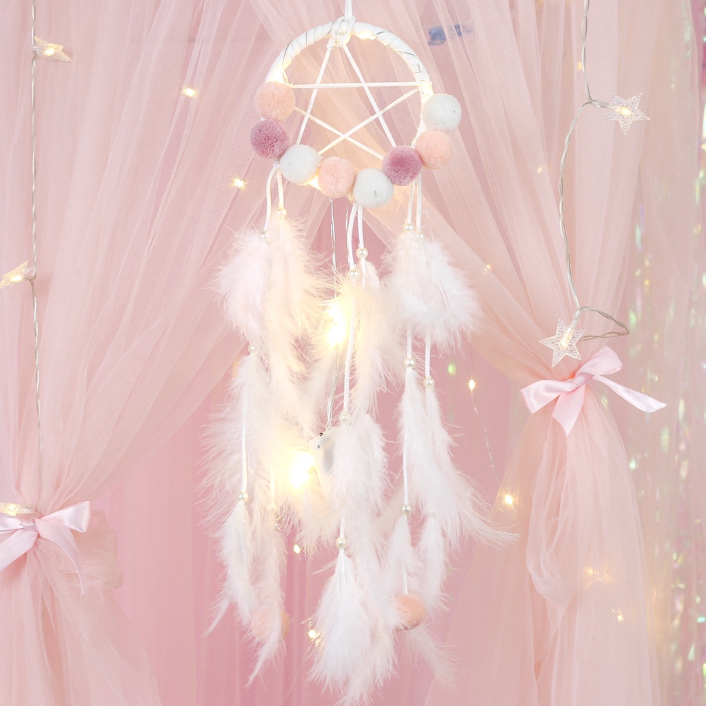 Bùa Đuổi Bắt Giấc Mơ Dream Catcher Có Đèn LED Treo Tường Trang Trí