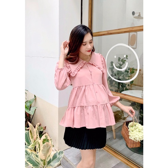 Áo bà bầu dài tay thu đông cổ sen ba tầng dáng babydoll công sở chất đũi thiết kế cao cấp đẹp giá rẻ