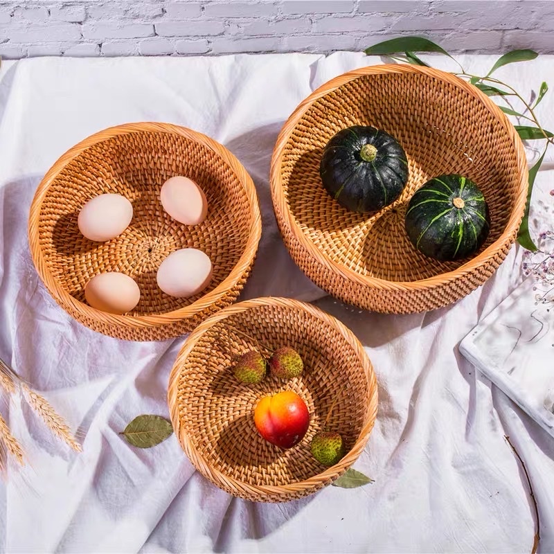Bát mây tròn đựng hoa quả, bánh kẹo, decor trang trí - Mây tre Ánh Quy
