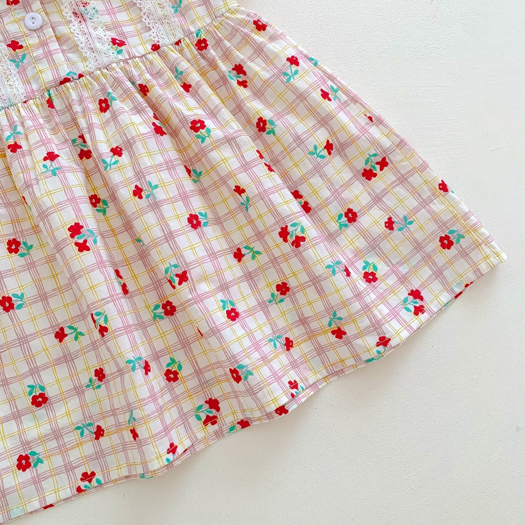 Đầm Công Chúa Cổ Ren Chất Liệu Cotton Họa Tiết Hoa Màu Hồng Thời Trang Mùa Hè Cho Bé Gái Sơ Sinh