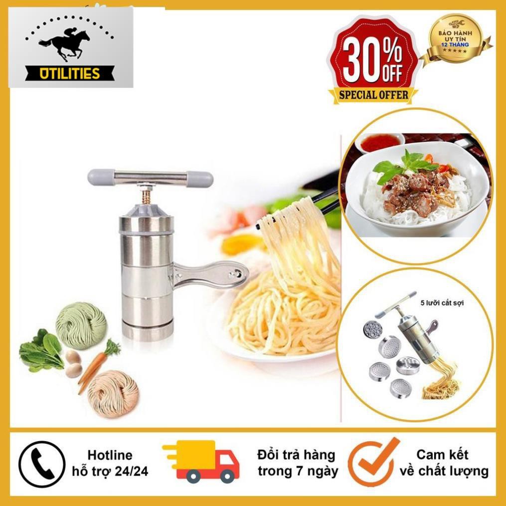 Free ship - Hàng Chuẩn Hình Máy Làm Bún, Mỳ Tươi Tại Nhà Bằng Inox, Tặng Kèm Bộ 5 Size Bún