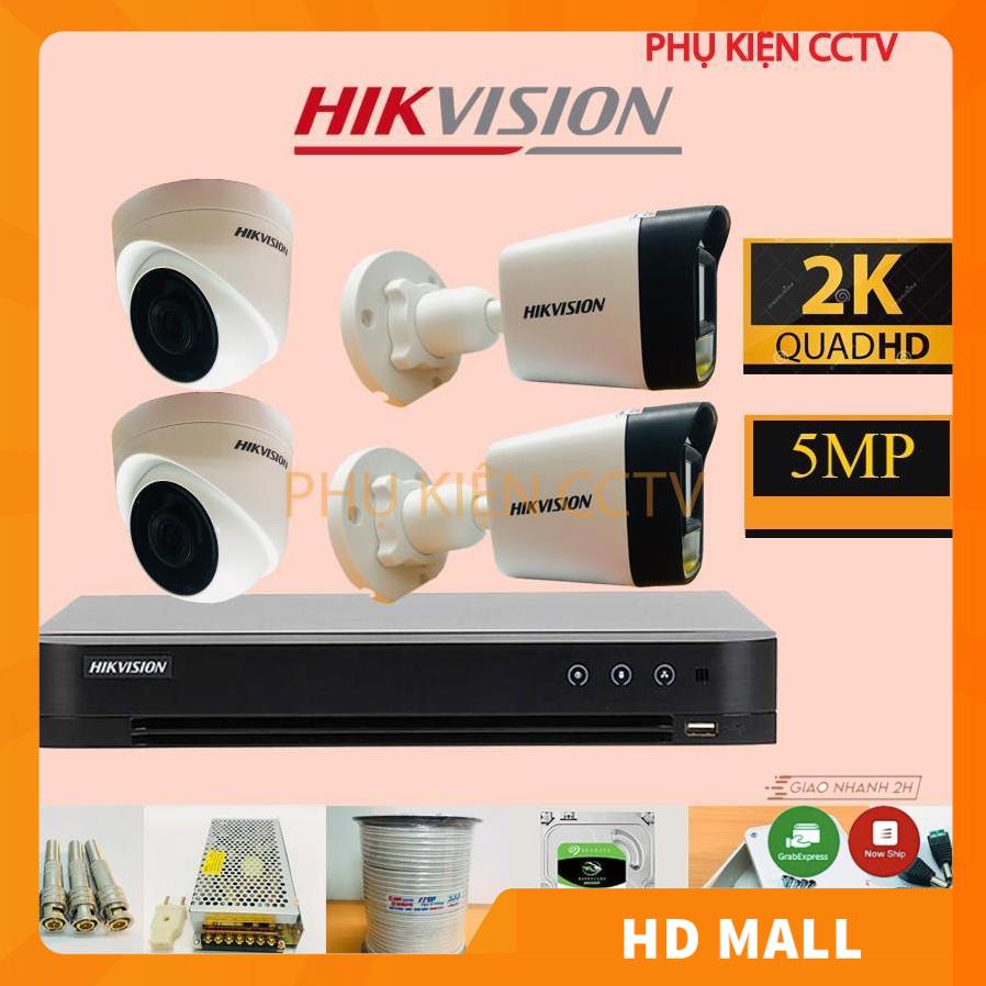 Trọn Bộ Camera 1/2/3/4 Mắt 5Mp Hikvision Chính Hãng (FULL PHỤ KIỆN LẮP ĐẶT), Ổ Cứng Tùy Chọn