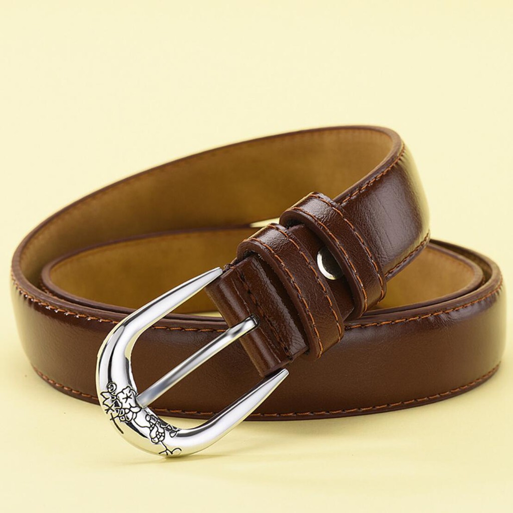 Fashion Women's Belt Engraved Metal Buckle Design Leather Belts Good For Jeans