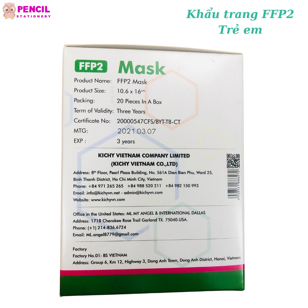 Hộp Khẩu trang N95 FFP2 KICHY 20 Cái Người Lớn Trẻ Em - Khẩu Trang Y Tế Tiêu Chuẩn Xuất Khẩu Châu  Âu và Mỹ Chính Hãng