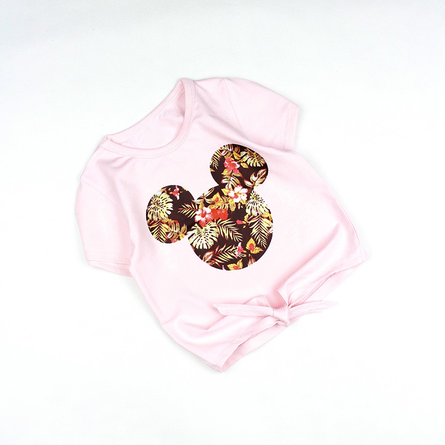 Áo thun bé gái size nhí in Mickey cột nơ tay ngắn từ 12 đến 28 kg 05007-04999