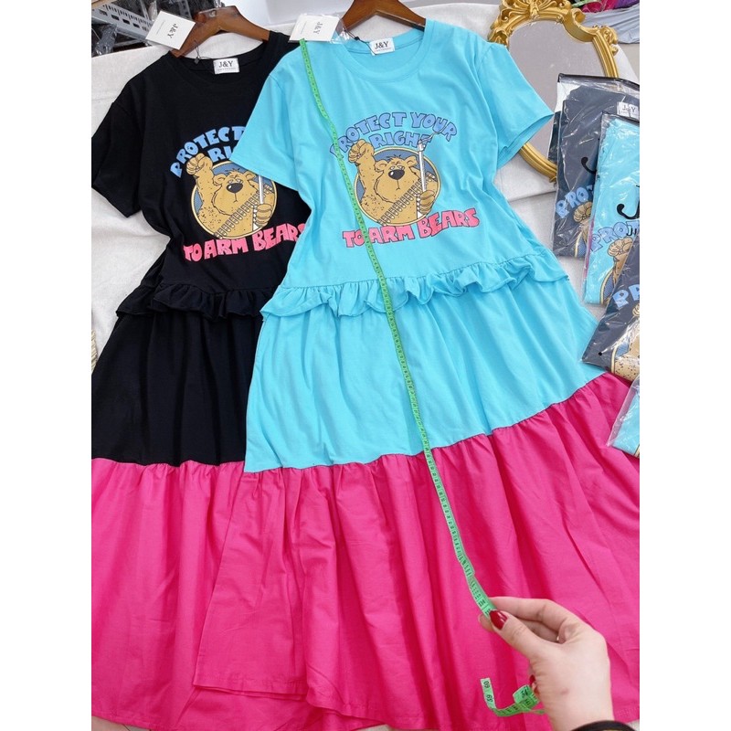 Đầm thun cotton phối màu , Đầm thun bèo phối màu cao cấp | BigBuy360 - bigbuy360.vn