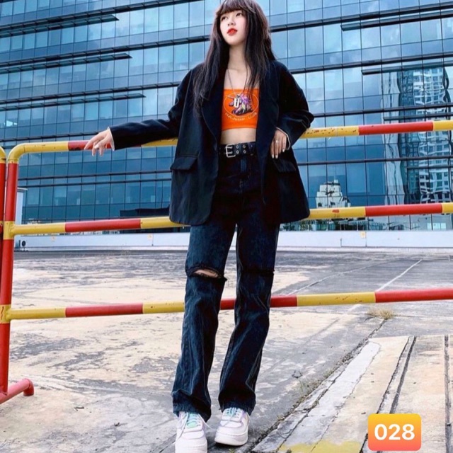 QUẦN JEAN ỐNG RỘNG RÁCH GỐI CẠP SIÊU CAO FORM DÀI RỘNG🎯mã 028