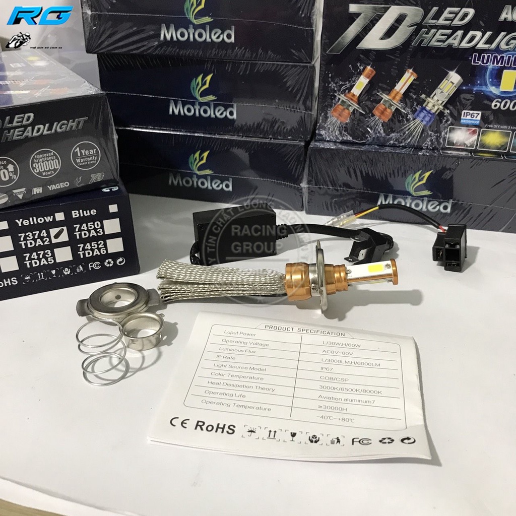 Đèn Pha Led Xe Máy Siêu Sáng H/60W L/30W Motoled Chống Nước IP67 5 Râu Tản Nhiệt Đủ Chân 2in1 T19 H4