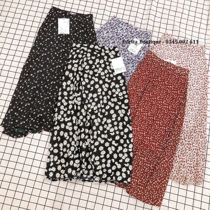 CHÂN VÁY MIDI HOA NHÍ 2 LỚP CHẤT ĐẸP ( sẵn/clip/ảnh thật)