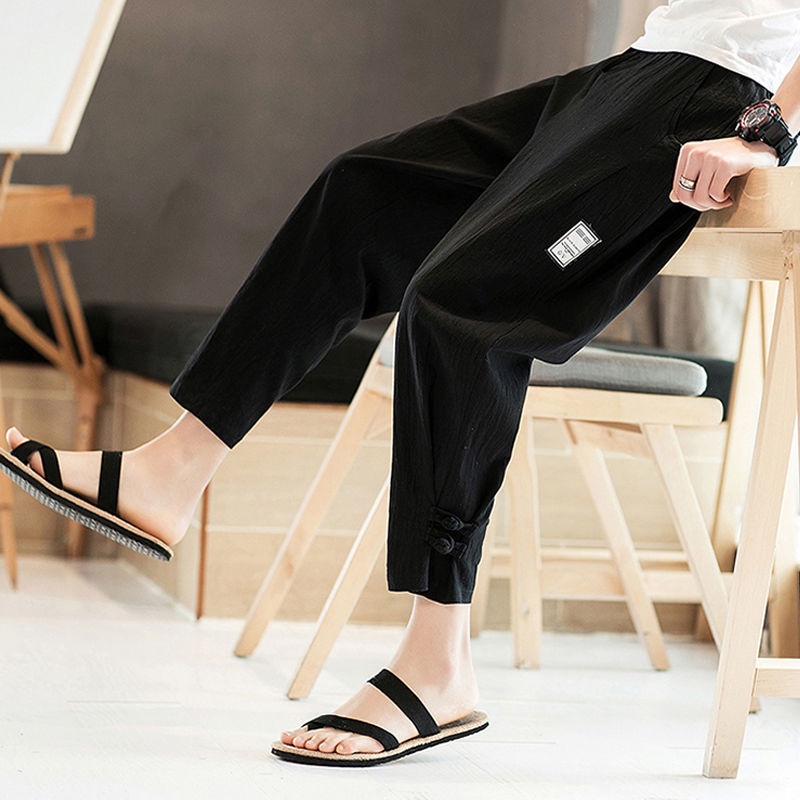 Quần Harem Cotton Lanh Thoáng Khí Thiết Kế Mới Thời Trang Mùa Hè Theo Phong Cách Trung Hoa Dành Cho Nam