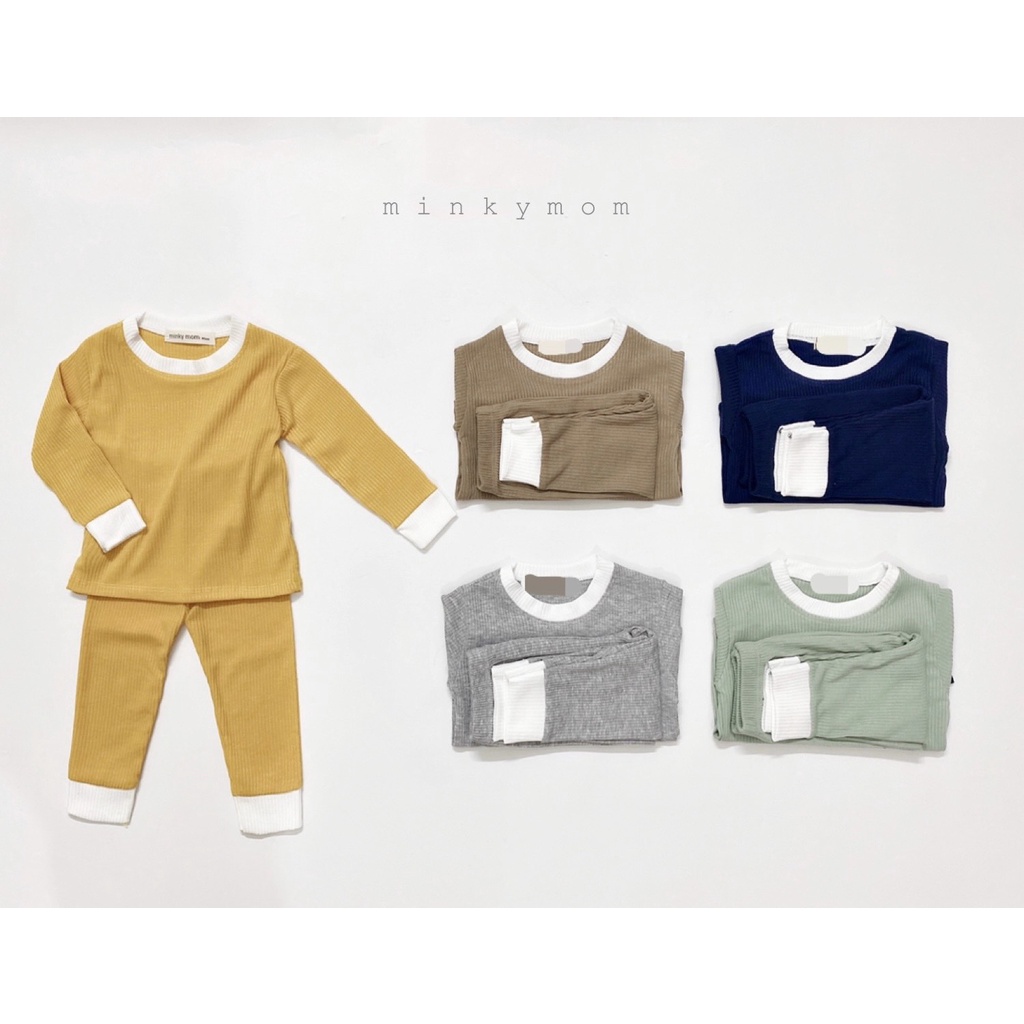 Đồ bộ dài tay len gân Minky Mom kiểu dáng basic phối trắng cực đẹp bé trai bé gái Namkidshop (QATE379)