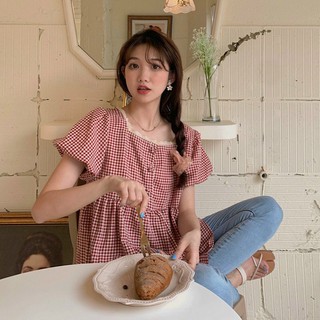 Áo Babydoll caro đỏ 💖 KÈM ẢNH THẬT 💖 BAO KIỂM ❌