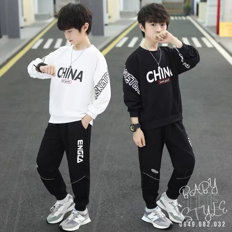 Bộ quần áo thu đông dài tay 14-45kg cho bé trai từ 4-14 tuổi. Thiết kế đẹp, năng động. Hàng may kỹ. B30