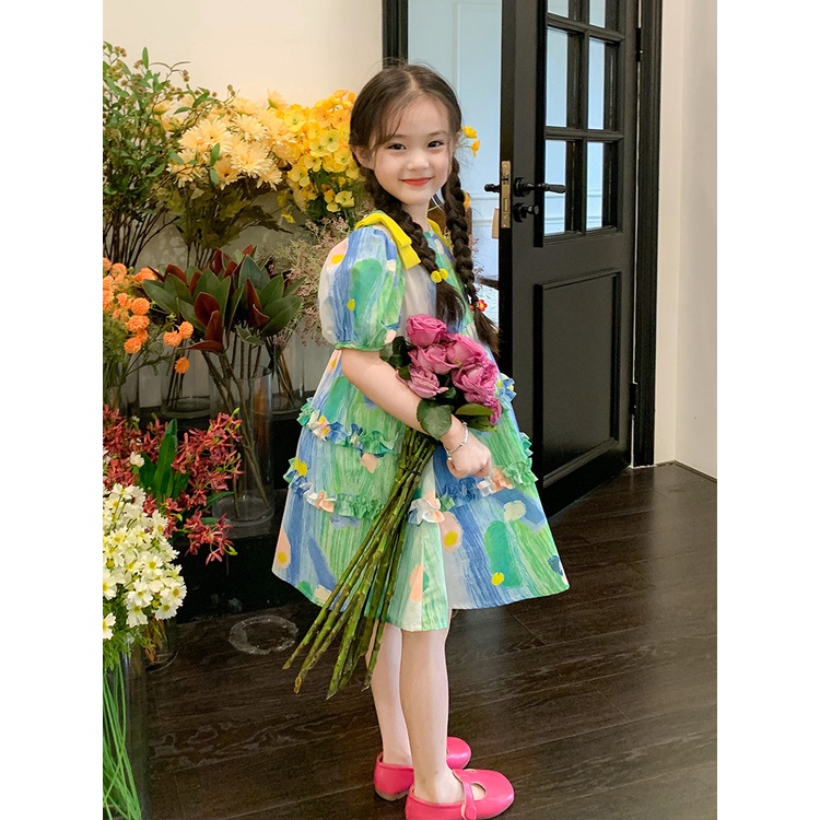 Đầm Công Chúa Họa Tiết Tranh Sơn Dầu Ngọt Ngào Cho Bé Gái 3-8 Tuổi