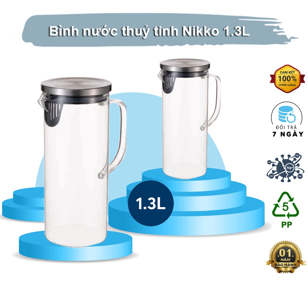 Bình nước thuỷ tinh Nikko 1.3L - Hàng chính hãng INOCHI – Tiêu chuẩn nhật bản
