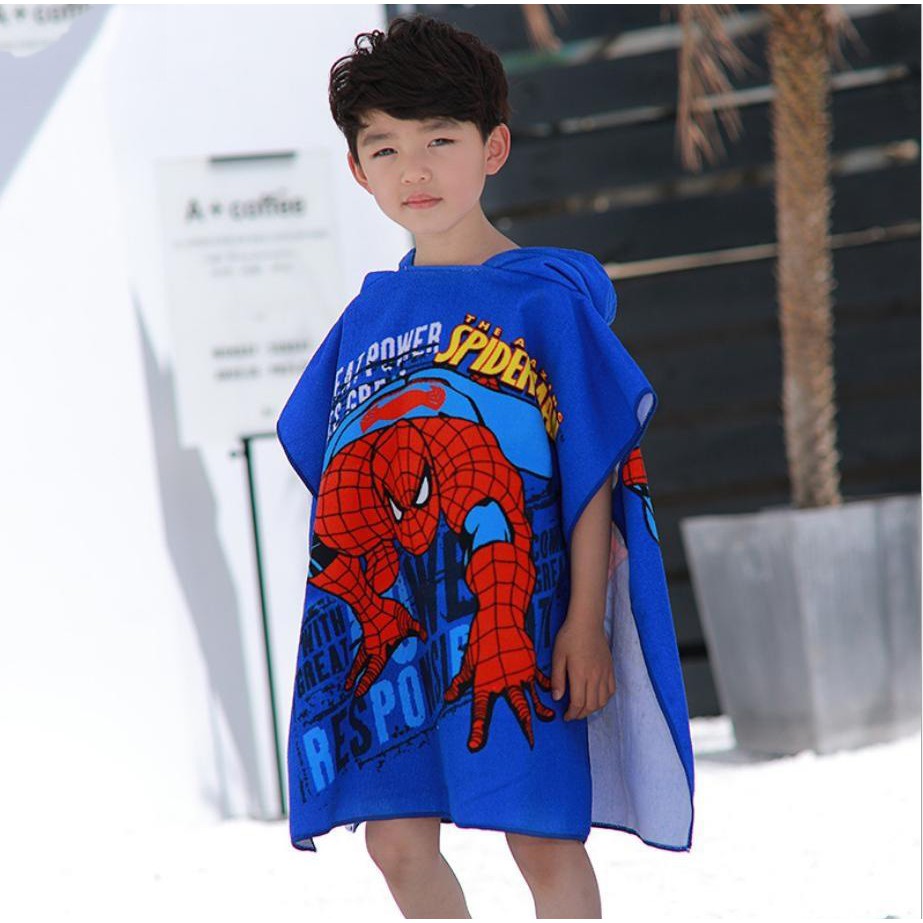 Áo choàng tắm hoạt hình spiderman xe hơi khủng long bé trai đi biển đi bơi