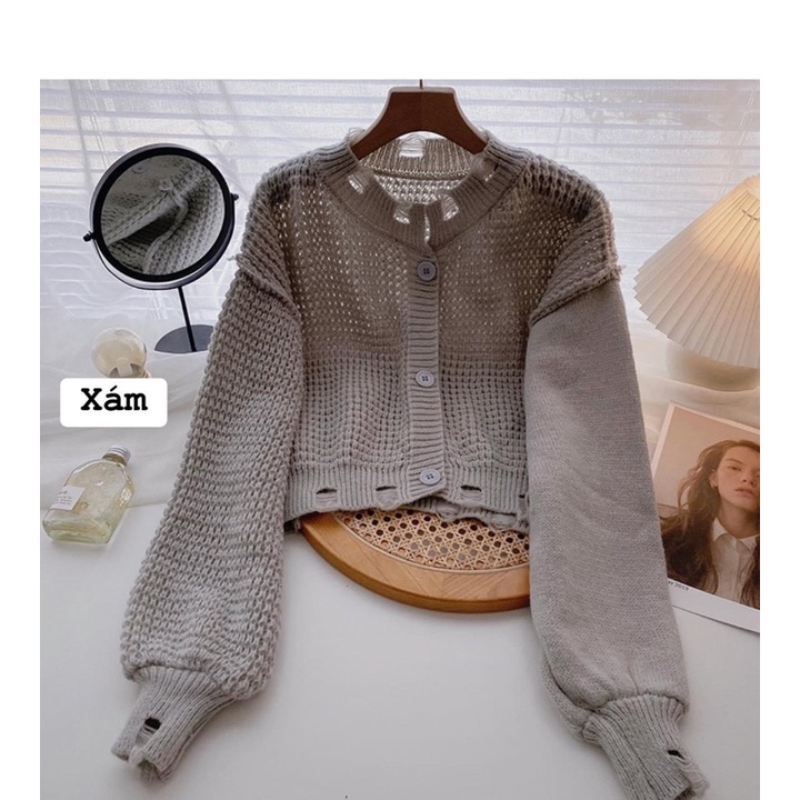 Áo len cadigan rách gấu (hàng Quảng Châu)
