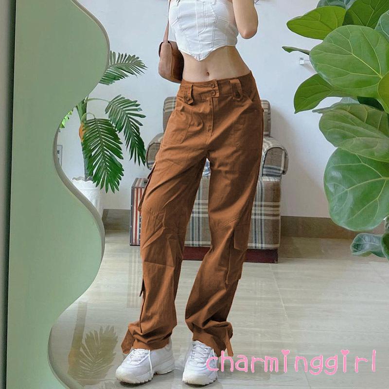 Quần yếm ống rộng màu sắc retro thời trang cho nữ