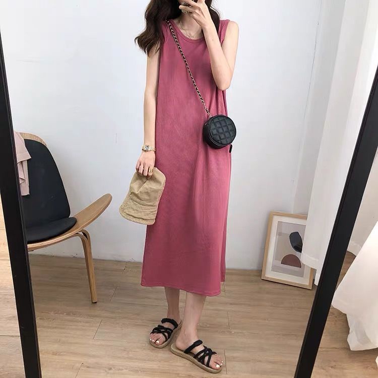 Đầm Ngủ Sát Nách Cổ Tròn Dáng Rộng Vải Lụa Mát Thời Trang Mùa Hè Cho Bạn Gái