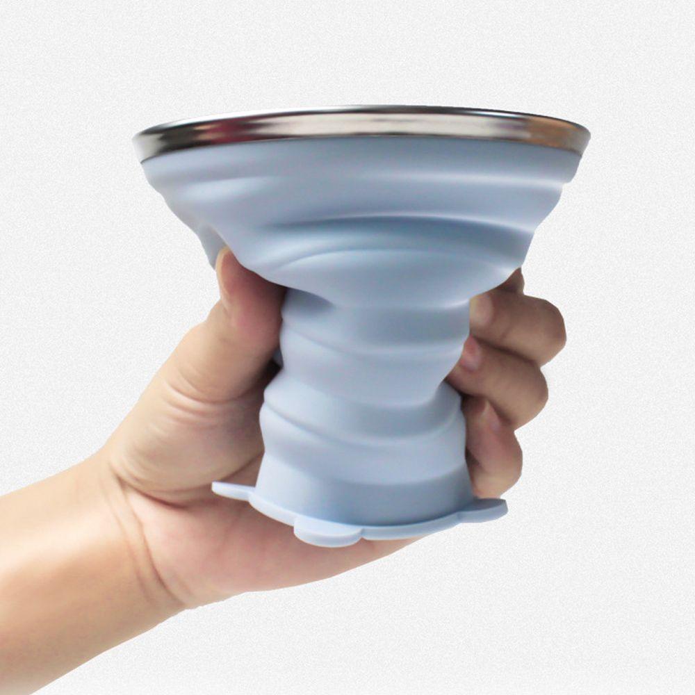 LEISURE Cốc Uống Nước Silicone Bằng Thép Không Gỉ Có Thể Gấp Gọn Kèm Dây Đeo Tiện Dụng