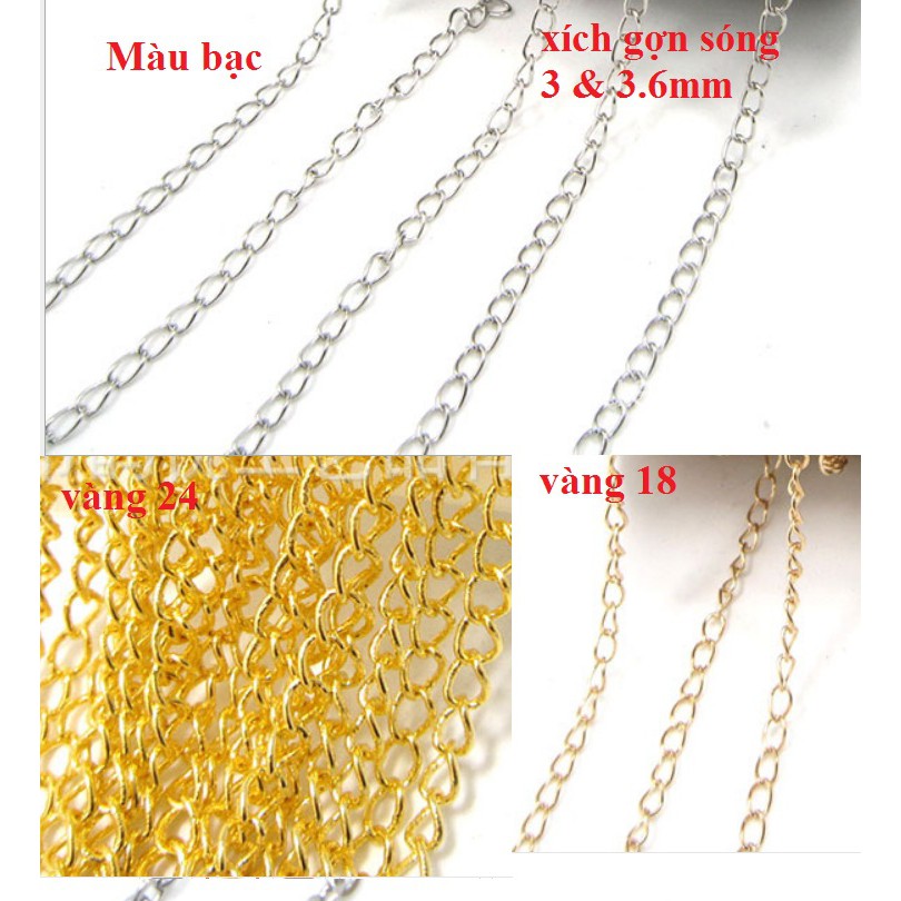 1met xích kim loại gợn sóng làm tăng đưa size 3 & 3.6mm