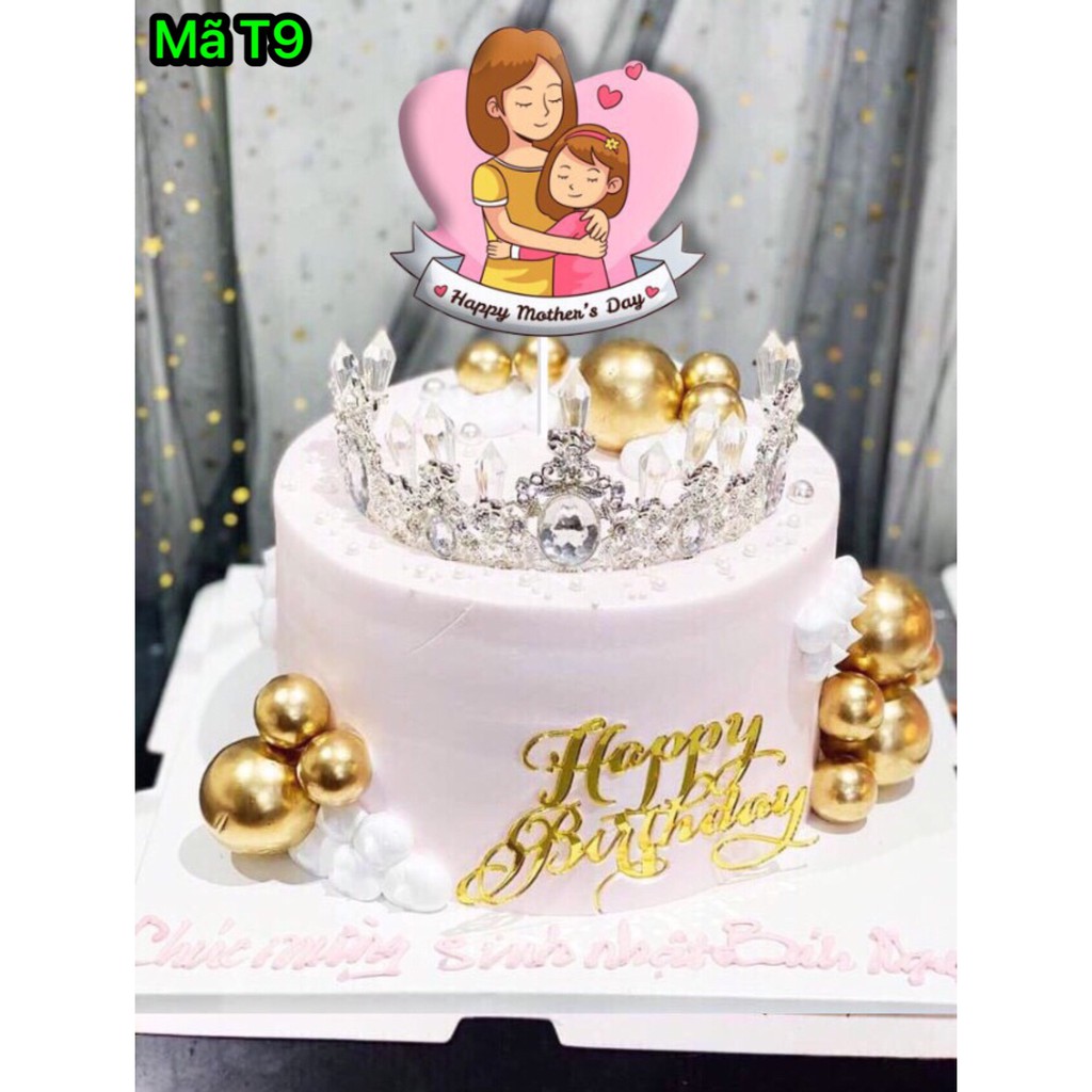 Phụ Kiện Trang Trí Bánh Sinh Nhật Bánh Kem - SET 10 THẺ CẮM GIẤY HAPPY MOTHER'S DAY mẫu T9