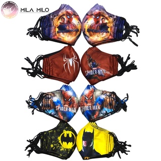 Khẩu trang vải cho bé freesize hình người nhện spiderman người dơi batman có kháng khuẩn 3 lớp cao cấp