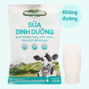 Thùng 48 Bịch NutiMilk Sữa Tươi 100 Điểm Không Đường 220ML