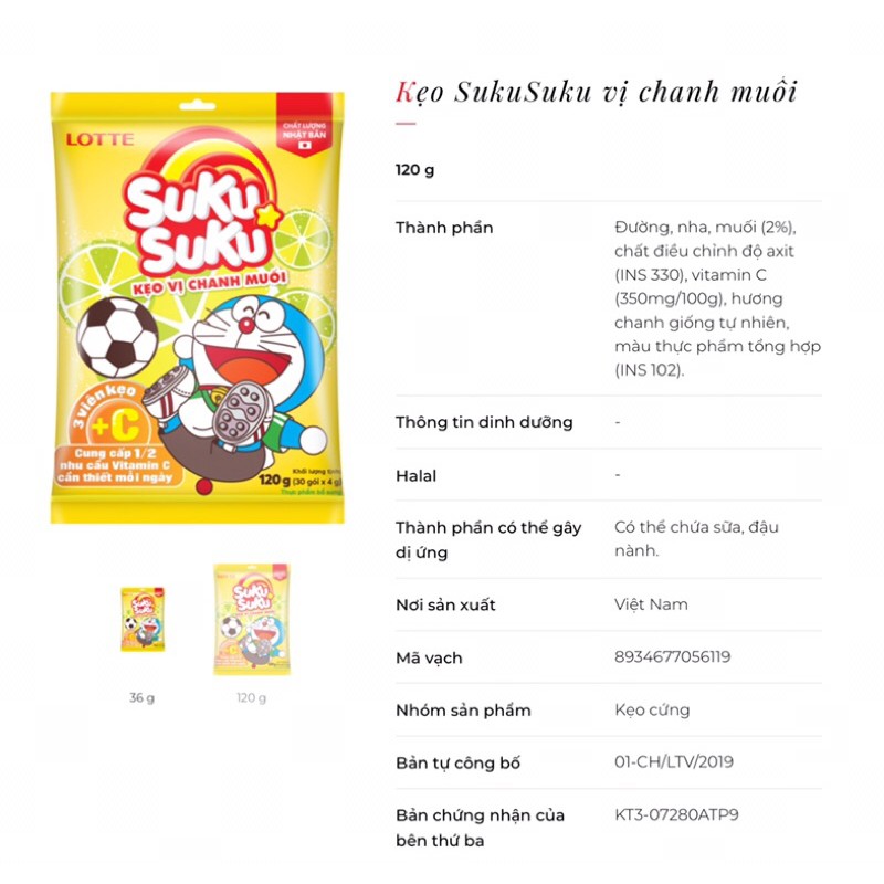 Kẹo Lotte Suku Suku hương chanh muối 120g