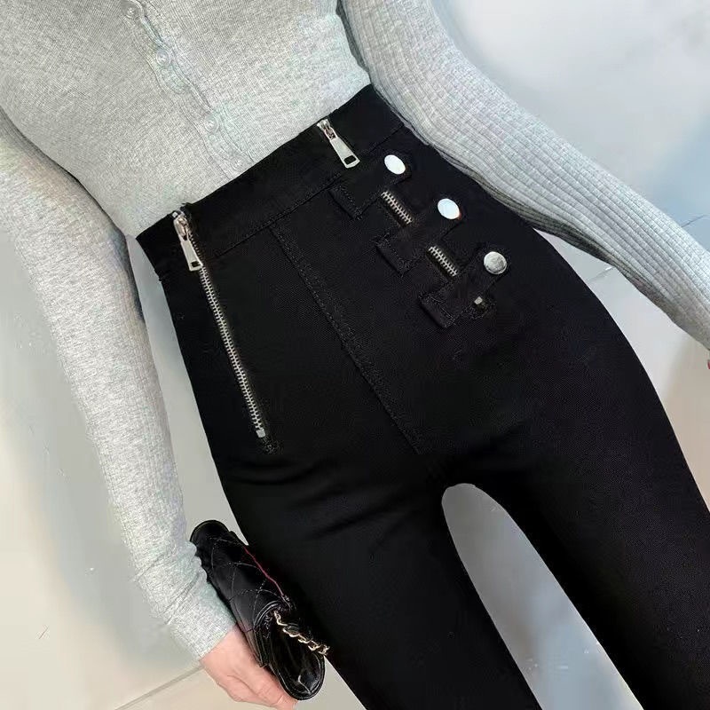 Quần Legging Lưng Cao Siêu Co Giãn Màu Đen Thời Trang Xuân Thu Cho Nữ