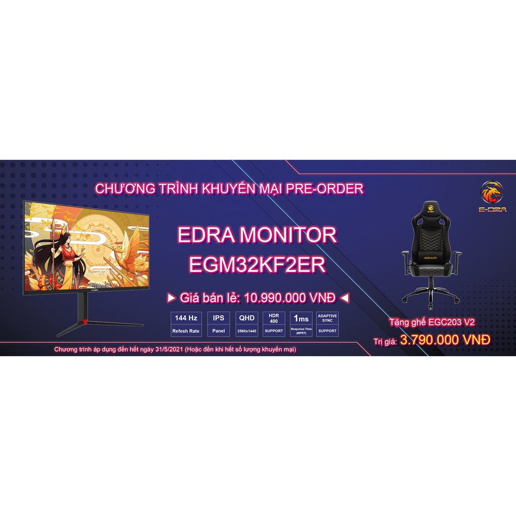 TẶNG GHẾ GAME EGC203v2 - Màn Hình Máy Tính Chơi Game EDRA EGMKF2ER IPS 144Hz 2k HDR400 1ms 99%sRGB - EDRAshop | BigBuy360 - bigbuy360.vn