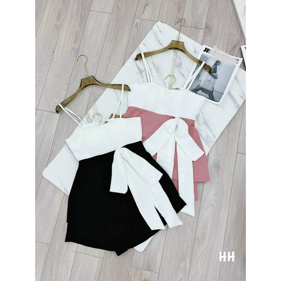 Set đồ nữ 💖set bộ quần áo 2 dây nơ eo mix quần ngắn đi chơi đi dạo