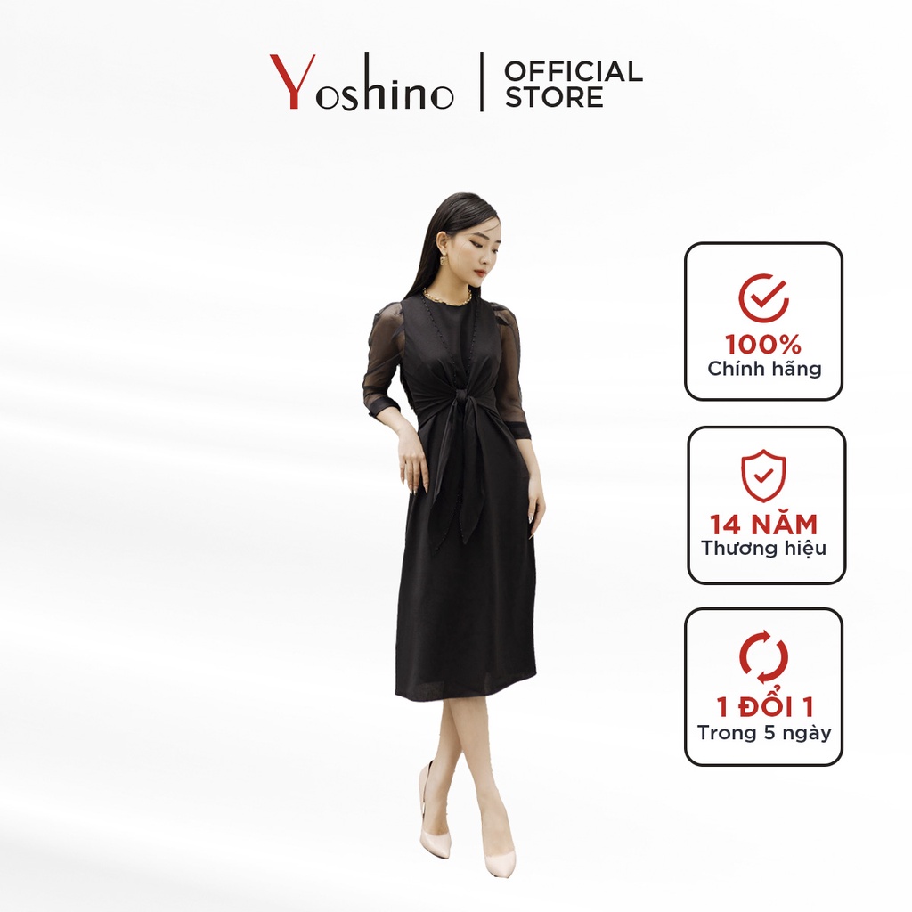 Đầm đen thắt dây eo YOSHINO đi làm đi chơi thanh lịch 215921542