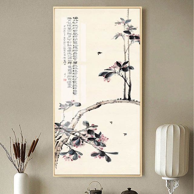 Tranh Vải Bạt Treo Tường In Hình Cá Koi / Hoa Sen / Chim Phong Cách Trung Hoa Cổ Điển Trang Trí Nhà Cửa