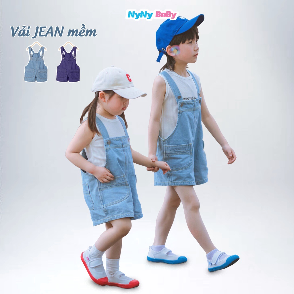 Yếm Jean Cho Bé Trai Bé Gái Nyny Baby Vải Mềm Thiết Kế 2 Dây Bản To Mang Đi Học Đi Chơi Từ 8-22kg ( 1- 7 TUỔI )