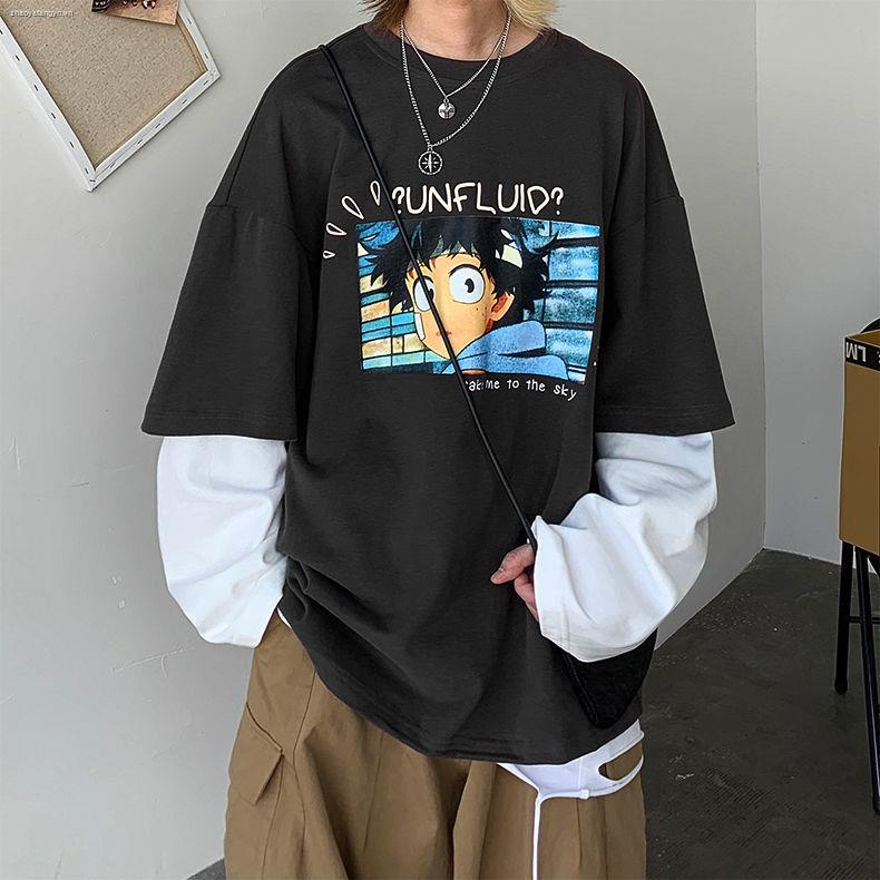 Áo thun tay dài giả hai lớp cổ tròn màu sắc thời trang dành cho nam